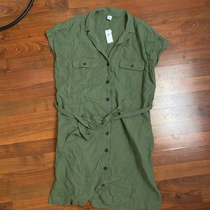NWT Old Navy army green belted shirt dress